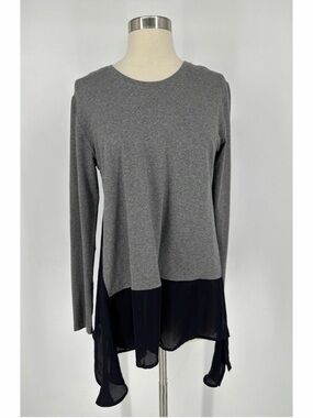 Harari Women's Gray Layered Long-Sleeve Top with Black Chiffon Hem